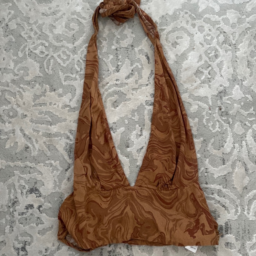 MOTEL cropped brown pattern top